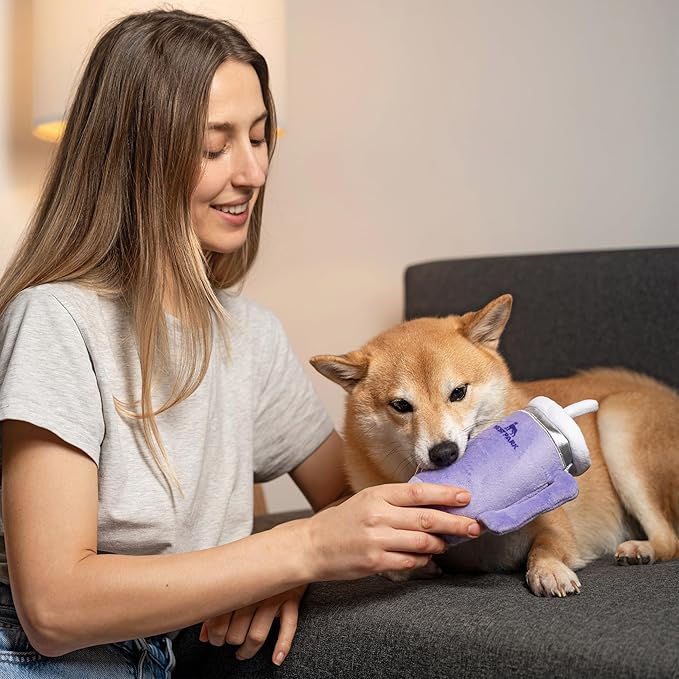 Tumbler Cup Funny Dog Toy - Parody Plush Squeaky Crinkle Dog Toy (Orchid Purple)