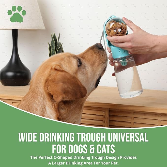 Leak Proof Portable Dog Water Bottle with Bowl – Travel Pet Water Dispenser for Walking & Hiking – Food Grade Plastic – Choose from 3 Colors (Green, 320 ml)