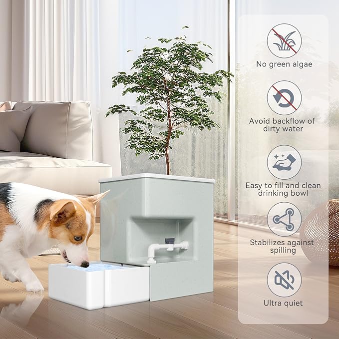 Automatic 8L Pet Waterer - Gravity Water Dispenser for Cats, Puppies, and Dogs.Prevents Dirty Water Backflow, Easy to Refill(White, Green, White)