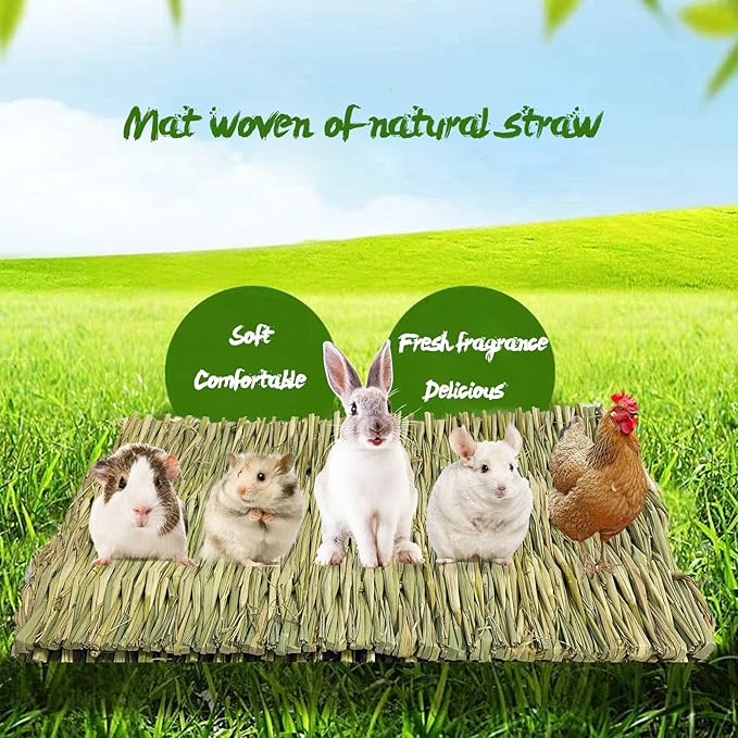 kathson 6 PCS Rabbit Large Grass Mat Natural Grass Woven Mat Rabbits Chew Toys Hay Bedding Nest for Small Animal Bunny Rabbit Guinea Pigs Hamster Chinchillas Puppy Biddy Sleeping Chewing