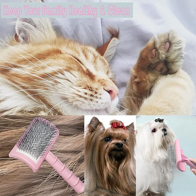 Large Slicker Brush for Long Haired Dogs & Cats, Extra Long Pin Shedding Brush for Thick Undercoat, Curly Hair, 25mm(1"), Pink