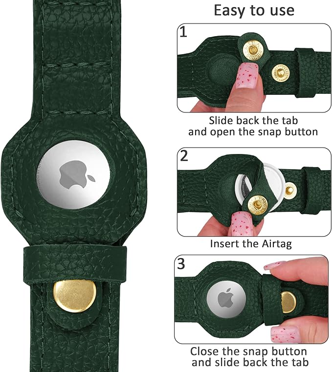 Leather Airtag Dog Collar - Soft Tracking Dog Collar with Apple AirTag Holder and Metal Buckle - Safety GPS Pet Collars for Small Medium Large Dogs Puppy Pink Red (Green, XS, 9"-12" Neck Fit)