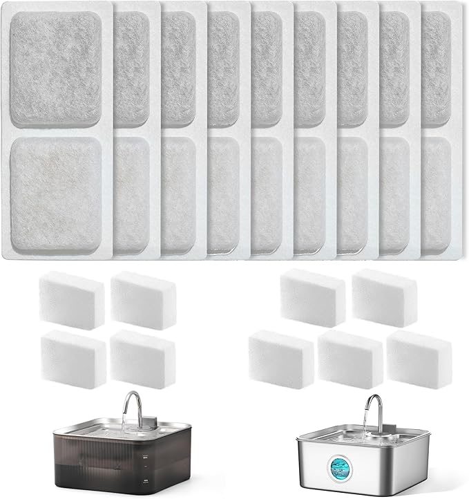 Dog Cat Pet Water Fountain Filter Replacement 9 Packs - Activated Carbon & Ion Exchange Resin Filters with Pump Foam Sponges - Compatible with FUKUMARU 7L Automatic Water Fountain