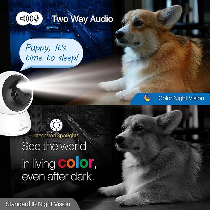 Dual Lens 2.4/5GHz WiFi Security Camera, 360° PTZ 2K Indoor Nanny Cams with Phone App, 2-Way Audio, Motion Tracking, Night Vision, for Pet/Dog/Baby Monitor/Elder/Home Security, Local Storage