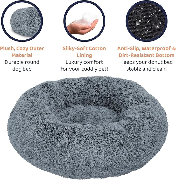 Donut Dog Bed - Premium Comfort for Anxiety Relief - Fluffy & Calming Design with Ultra-Plush Support | Cozy Round Dog Bed with Super Soft Circle Style (Size L Dark Grey)
