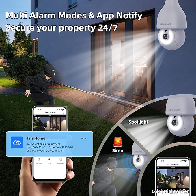 2.4&5Ghz WiFi Light Bulb Security Camera,2K Wireless Light Bulb Camera, Light Socket Security Cam with Motion Detection,Two-Way Talk,24/7 Recording,Compatible with Google Assistant & Alexa