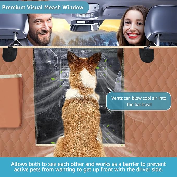 Lassie Dog Car Seat Covers for Back Seat, Waterproof Dog Car Hammock with Mesh Window Durable Scratch Proof Nonslip Pet Car Seat Covers Universal Fit Protector for Cars, Trucks & SUVs