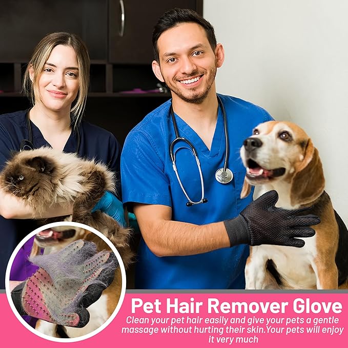 Upgrade Pet Grooming Gloves, Grooming Gloves for Dogs, Cats, Rabbits & Horses with Long and Short Hair, Efficient Pets Hair Remover Mittens - 1 Pair (Pink)