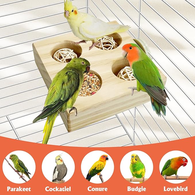 Hamiledyi 2 Pack Wooden Foraging Bird Toys - Interactive Slow Feeder Enrichment for Conures, Budgies & Lovebirds | Cage Climbing Puzzle Toys for Small Parrots Promoting Natural Pecking Behavior