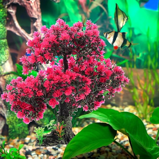 Fish Tank Plants Artificial Aquatic Plant Fish Tank Decorations Betta Accessories Aquarium Bonsai Tree with Base,10.23 X 10.23 X 2.16 Inches
