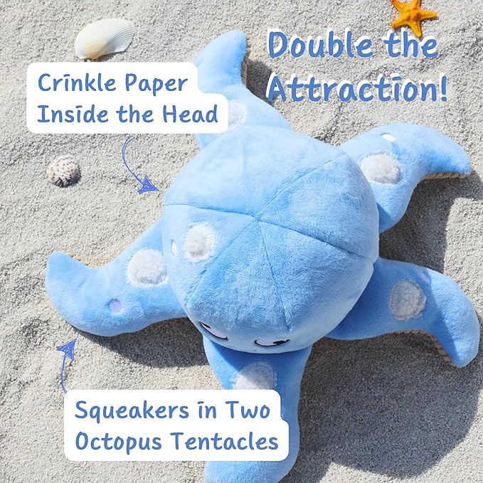 Dog Puzzle Toy, Interactive Snuffle Octopus Toy for Medium Large Dogs â Hide & Seek Treat Dispenser with Squeaky & Crinkle Sounds, Plush Chew Toy, Durable & Washable (Blue)
