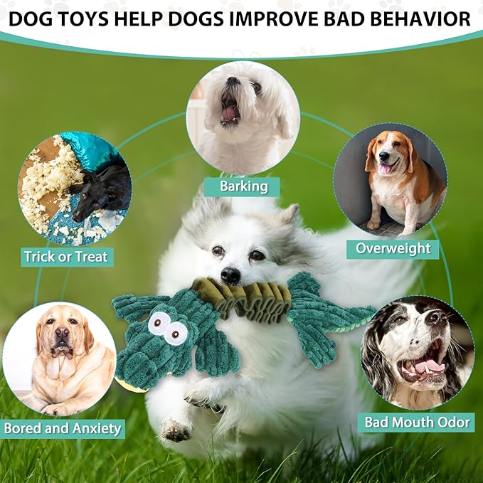 Squeaky Dog Toys for Large Dogs, Cute Puppy Toys, Plush Stuffed Pet Dog Toys with Crinkle Paper, Interactive Tug of War Dog Toys to Keep Them Busy for Small Medium Big Dogs, Green