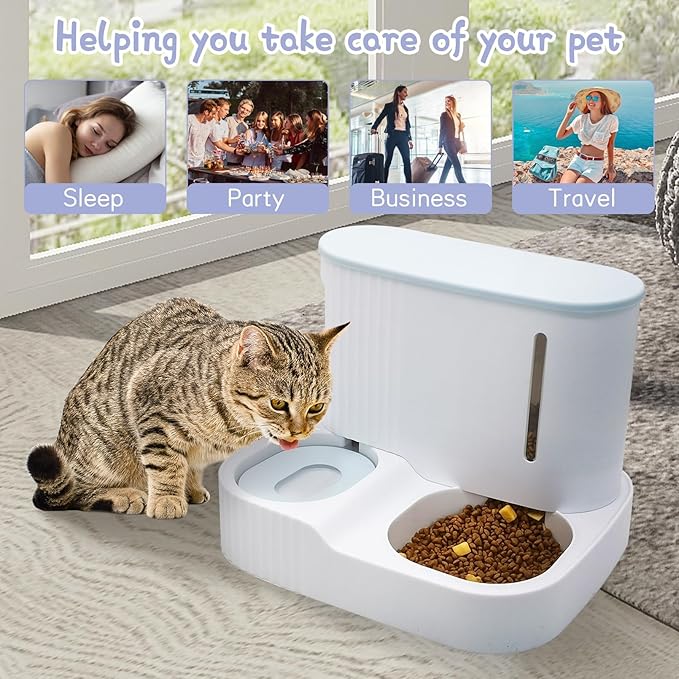 Kathson 2 in 1 Auto Cat Feeder and Waterer, Gravity Pet Feeder for Dry Food, Indoor/Outdoor Cats (Green)