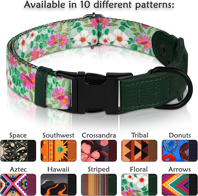 AirTag Dog Collar with Metal Buckle - Soft Leather Printed Nylon Dog Collar with Apple AirTag Holder - Cute Tracking GPS Pet Collars for Girl Boy Small Large Dogs (XS, 9"-12" Neck Fit, Floral)