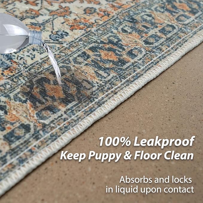 nunubaby 4PACKWashable Pee Pads for Dogs, Stylish, Non-Slip and Leak-Proof Pee Pads. Reusable Potty Pads for Dogs for Crates and Floors.(Beige/Multi, 24" x48")