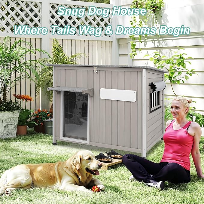 Large Outdoor Dog House Waterproof for Small to Large Dogs with Anti-Chewing Iron Frame, Raised Feet, Weatherproof Doghouse Kennel Shelter with Removable Floors(43" L*29.5" W*33.5" H)