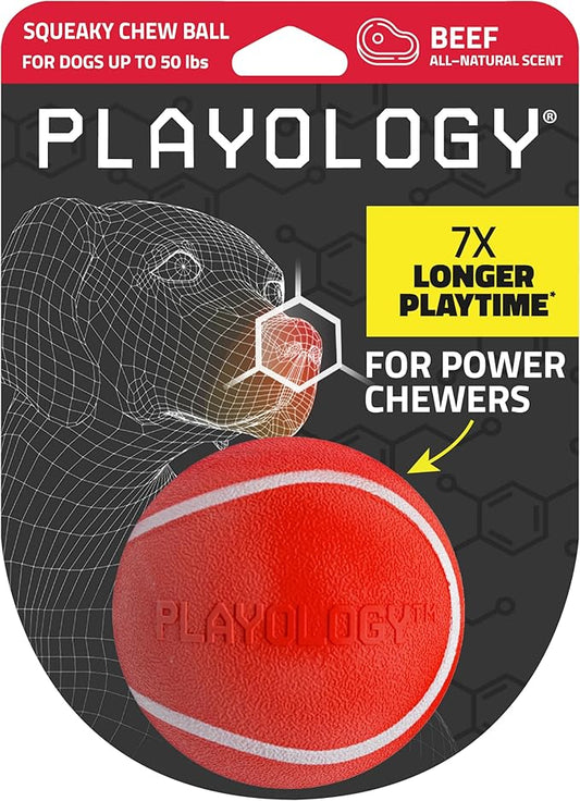 Playology Squeaky Dog Toy | Durable Rubber Interactive Dog Ball | Beef Scented Fetch Ball for Medium Dogs | Floating Dog Toy Made from Non Toxic Materials