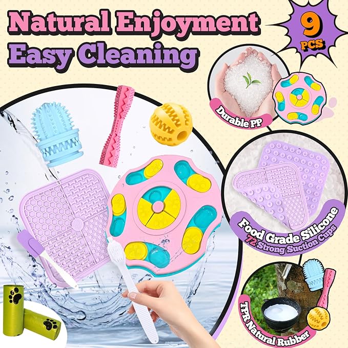PETCARE 9 PCS Interactive Enrichment Dog Puzzle Toy Set, Mentally Stimulating Cognitive Dogs Toys for Small Medium Smart Dogs Cat, Includes Treat Dispensing Dog Toys, Lick Mat, Puppy Teething Chew Toy