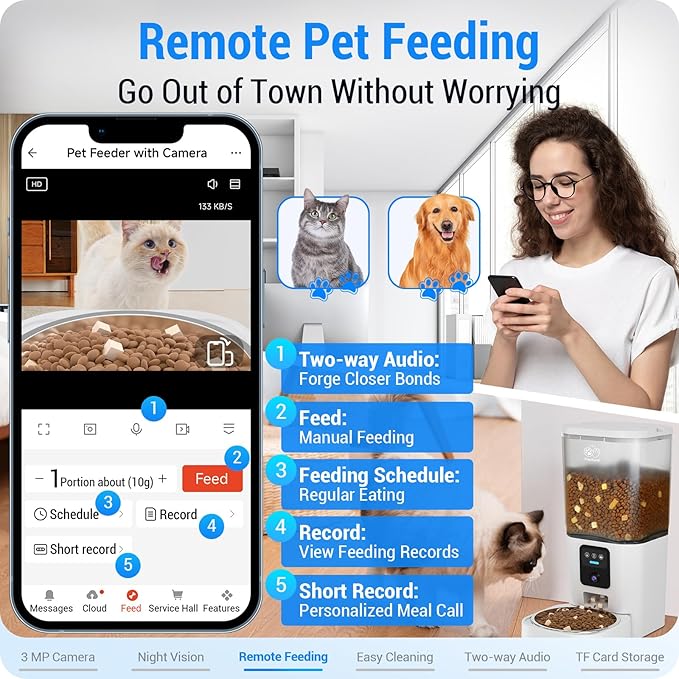 Automatic Cat Feeder with 2K HD Camera: Automatic Dog Feeder with Night Vision, Cat Food Dispenser with 5G WiFi for Multiple Pet, Detachable for Easy Clean - 29 Cup (7L Large Capacity)