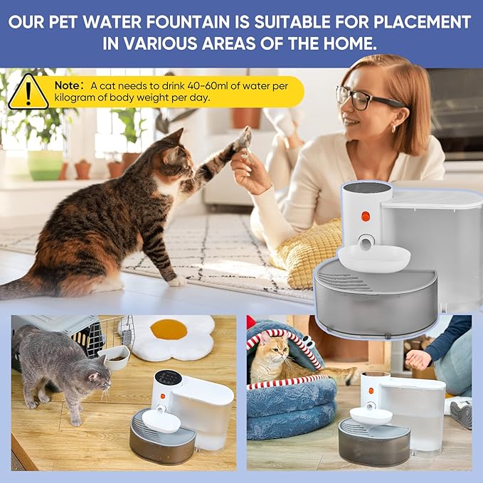 Saker Automatic Cat Water Dispenser: Smart Pet Water Fountain No Filter for Small Dogs - Wireless 3L Rechargeable Smart Cat Fountain - Wastewater Separation