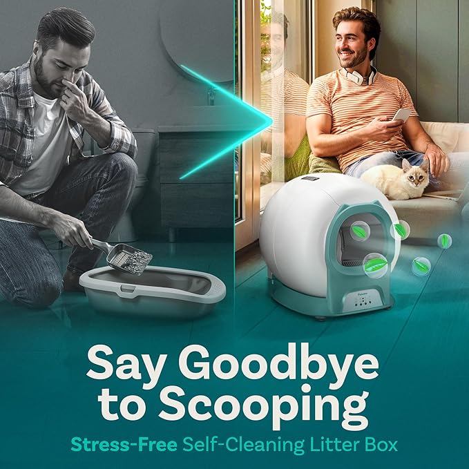 Self Cleaning Litter Box with Auto Safety Sensors for Multiple Cats - Automatic Cat Litter Box Self-Cleaning - Covered Odor Removal with APP Control - Compatible On All WiFi - Electric Robot