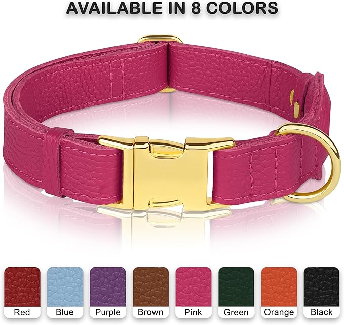 Leather Airtag Dog Collar - Soft Tracking Dog Collar with Apple AirTag Holder and Metal Buckle - Safety GPS Pet Collars for Small Medium Large Dogs Puppy Pink Red (Pink, L, 17"-21" Neck Fit)