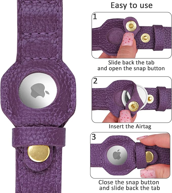 Leather Airtag Dog Collar - Soft Tracking Dog Collar with Apple AirTag Holder and Metal Buckle - Safety GPS Pet Collars for Small Medium Large Dogs Puppy Pink Red (Purple, M, 14"-18" Neck Fit)