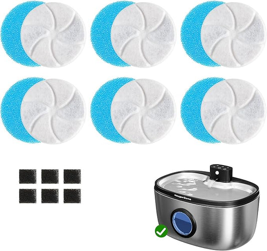 Cat Water Fountain Filter: Replacement for ZCW001, 6 Pack Pet Water Fountain and Pump Filters for Cats & Dogs, 5-Layer Activated Carbon Filters