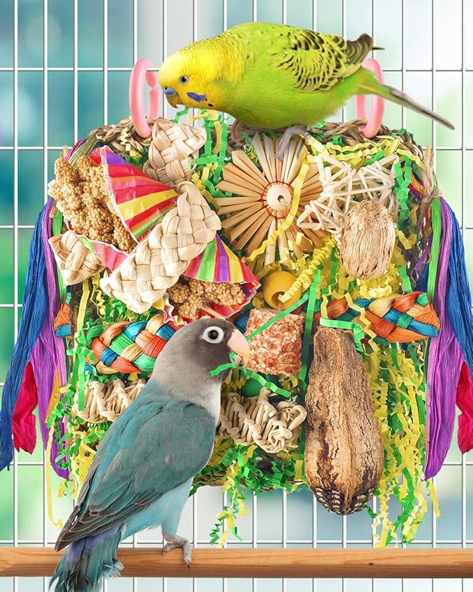 ERKOON Bird Toys, Parrot Toys Foraging Swing Mat Parrot Cage Hanging Toys Birds Grass Mat Climbing Wall with Seagrass, Birds Cage Accessories (Green)