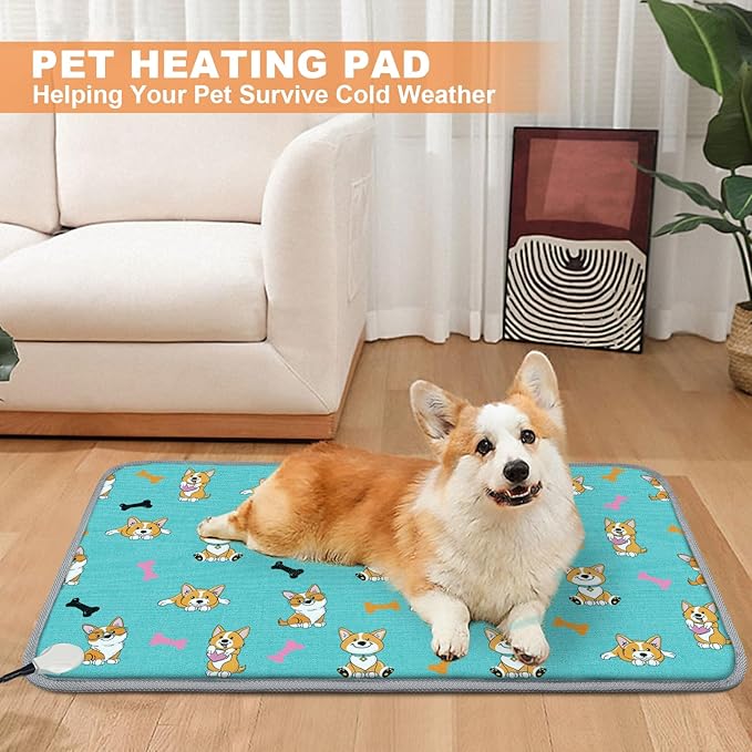 Large Pet Heating Pad (30x47in) Temperature Adjustable Dog Cat Heating Pad with Timer, Waterproof Heated Cat Bed Mat with Chew Resistant Cord