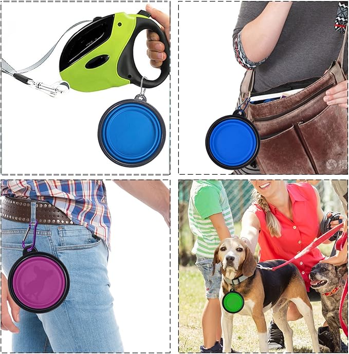 LAVAED 4 Pack Collapsible Dog Bowl Portable Foldable Travel Pets Bowls Cats Water Feeding Food Bowls Silicone Expandable Cup Dish Puppies for Walking Camping Outdoors with Carabiner Clip