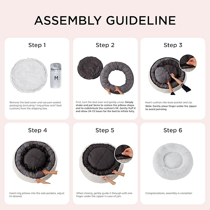 Bedsure Calming Dog Bed for Large Dogs - Donut Washable Large Pet Bed, 36 inches Anti Anxiety Round Fluffy Plush Faux Fur Dog Bed, Fits up to 80 lbs Pets, Navy