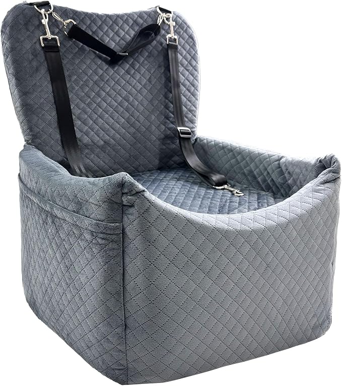 Small Medium Dog Car Seat Memory Foam Sponge Booster for Medium Dogs Under 35 lbs Ensure Comfort with Thick Cushion Detachable Washable Dog Bed Pet Car Seat with Storage Pockets for Toys Food