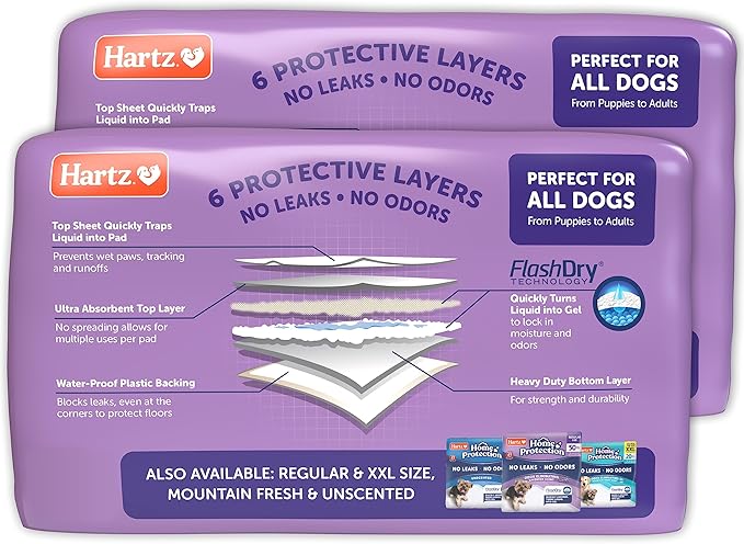 Hartz Home Protection Lavender Scented USA Made Dog Pads, 3XL 60 Count, Super Absorbent & Won't Leak, Odor Eliminating