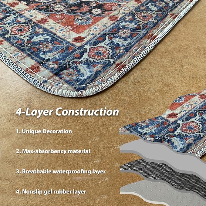 nunubaby Washable Pee Pads for Dogs, Stylish, Non-Slip and Leak-Proof Pee Pads. Reusable Potty Pads for Dogs for Crates and Floors.(Red/Multi, 36" x36")