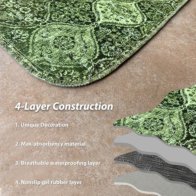 nunubaby Washable Pee Pads for Dogs, Stylish, Non-Slip and Leak-Proof Pee Pads. Reusable Potty Pads for Dogs for Crates and Floors.(Green/Multi, 36" x36")