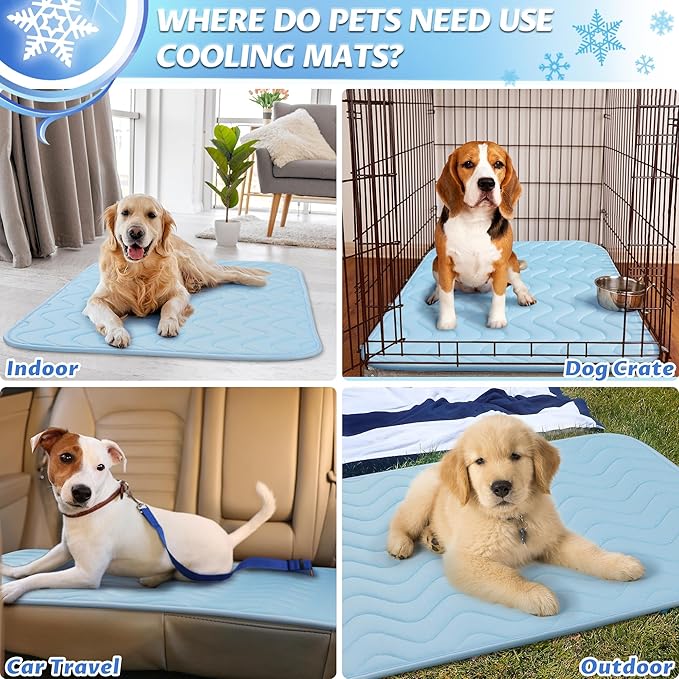 Dog Cooling Mat, Portable Dog Crate Pad, Washable Pad Bed, Indoor Outdoor Uses in Kennel, Bed, Sofa or Car, Providing a Cool and Comfortable Experience for Your pet During Summer (40"x28")