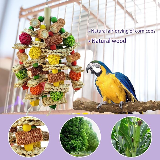 Parrot Toys, Natural Corncob Bird Chew Toys for Small and Medium Macaws, African Grey Parrots, Amazon Parrots Bird Cage