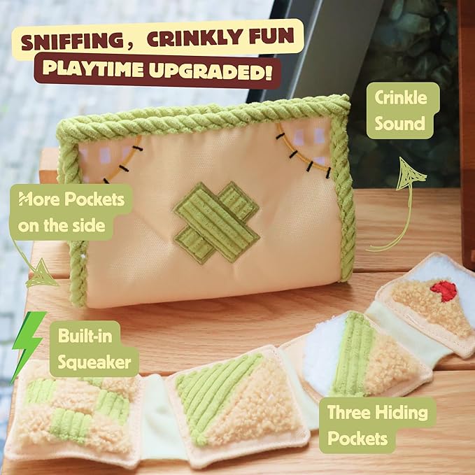 Interactive Dog Toys, Snuffle Puzzle Toys for Small Medium Large Dogs â Durable Hide & Seek Treat Dispenser with Squeaky & Crinkle Sounds, 2-in-1Chew Toy, Dog Birthday for Gifts (Tissue Box)