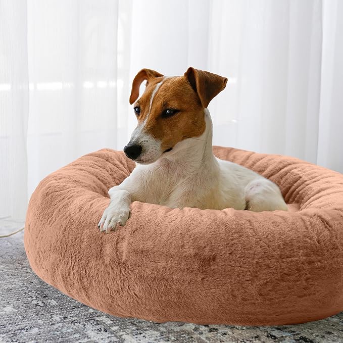 PETMAKER Dog Bed - Donut Pet Bed for Small Dogs - Dog Bed with Removable Washable Cover and Anti-Slip Bottom - Puppy Essentials (Beige)