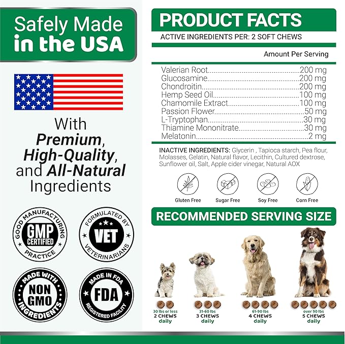 Hemp Calming Chews for Dogs - Advanced Dog Calming Chews - 170 Treats - Anxiety Relief Treats - Hemp Oil - Separation Aid, Stress, Hip and Joint Supplement for Canine Health Support - Beef Flavor
