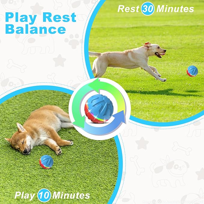 Dog Toys Dog Ball, Durable Motion Active Rolling Balls with Remote Control LED Light, Rubber Peppy Pet Balls for Medium Large Dogs, USB Rechargeable, 3.2-in Diameter (RedBlue)