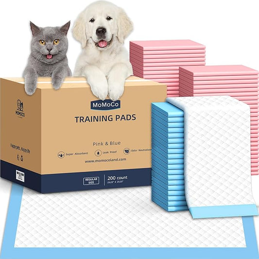 MoMoCo Value Pack Puppy Training Pads 23"x23", 200 Count (Blue100 + Pink100) – Leak-Proof & Super Absorbent Potty Pads for Dogs, Cats & Rabbits