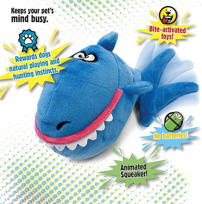goDog Action Plush Shark Animated Squeaky Dog Toy, Chew Guard Technology - Blue, One Size