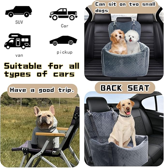 Small Medium Dog Car Seat Memory Foam Sponge Booster for Medium Dogs Under 35 lbs Ensure Comfort with Thick Cushion Detachable Washable Dog Bed Pet Car Seat with Storage Pockets for Toys Food