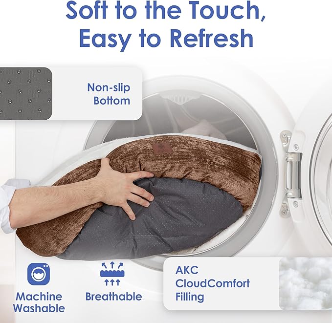 AMERICAN KENNEL CLUB 23" Mason Fabric Round Pet Bed - Stylish Washable Dog Bed with Non-Slip Bottom, Plush Sleeping Surface - for Cats, Small Breeds