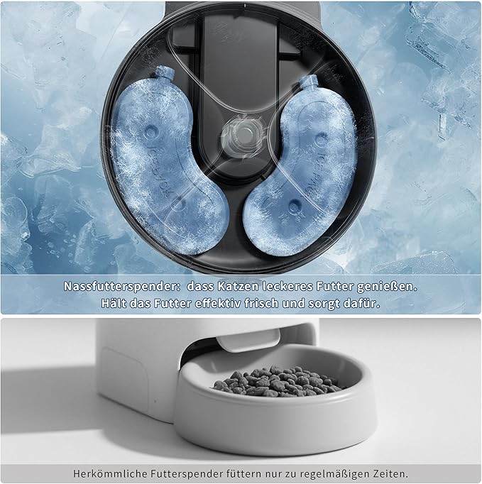 Automatic Cat Feeder Wet Food, Whisker-Friendly Automatic Cat Food Dispenser True 4-Meal Design with Locking Lid, Smart Timer Feeder for Wet Cat/Dog ,2-Ice Packs, Easy to Clean (Black)