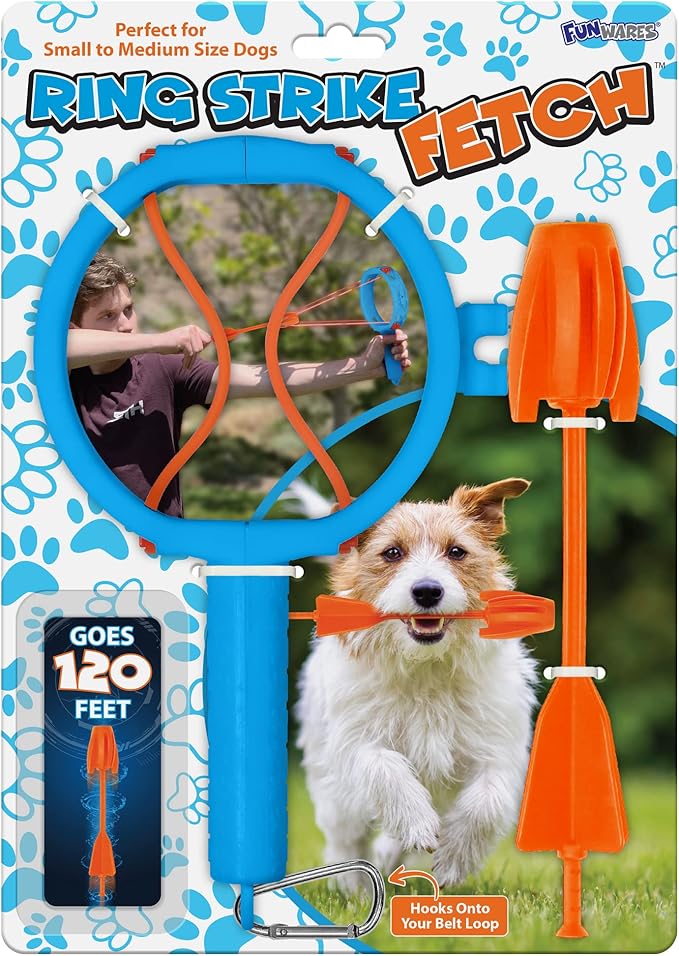 Funwares Ring Strike Fetch, Launcher for Dogs, Fetch Toy for Medium and Small Dogs