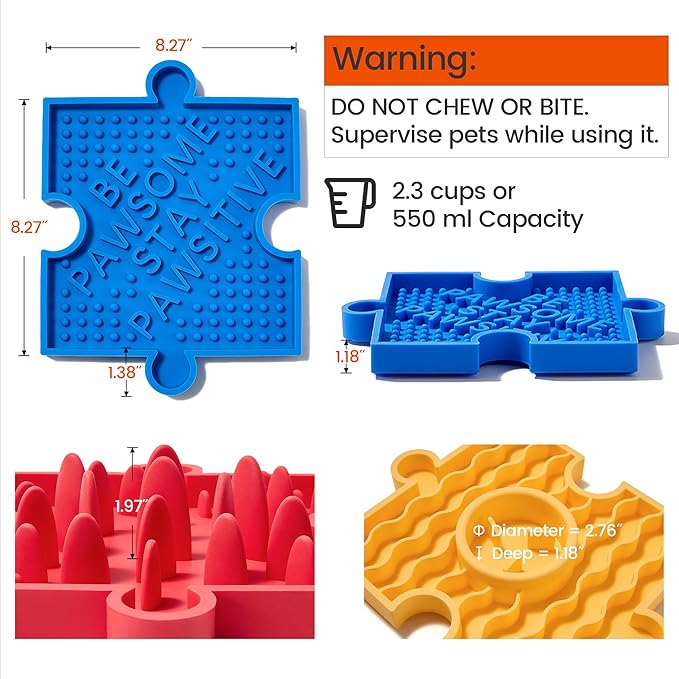 HowGo Puzzle Slow Feeder Lick Mat for Dogs, 38+ Suction Cups|Non-Slip Heavy Duty Maze Enrichment Bowl BPA-Free Silicone|Reduce Boredom Anxiety Free Combination (3PCs, Blue&Yellow&Red)
