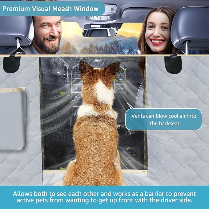 Lassie Dog Car Seat Covers for Back Seat, Waterproof Dog Car Hammock with Mesh Window Durable Scratch Proof Nonslip Pet Carseat Covers Universal Fit Protector for Cars, Trucks & SUVs